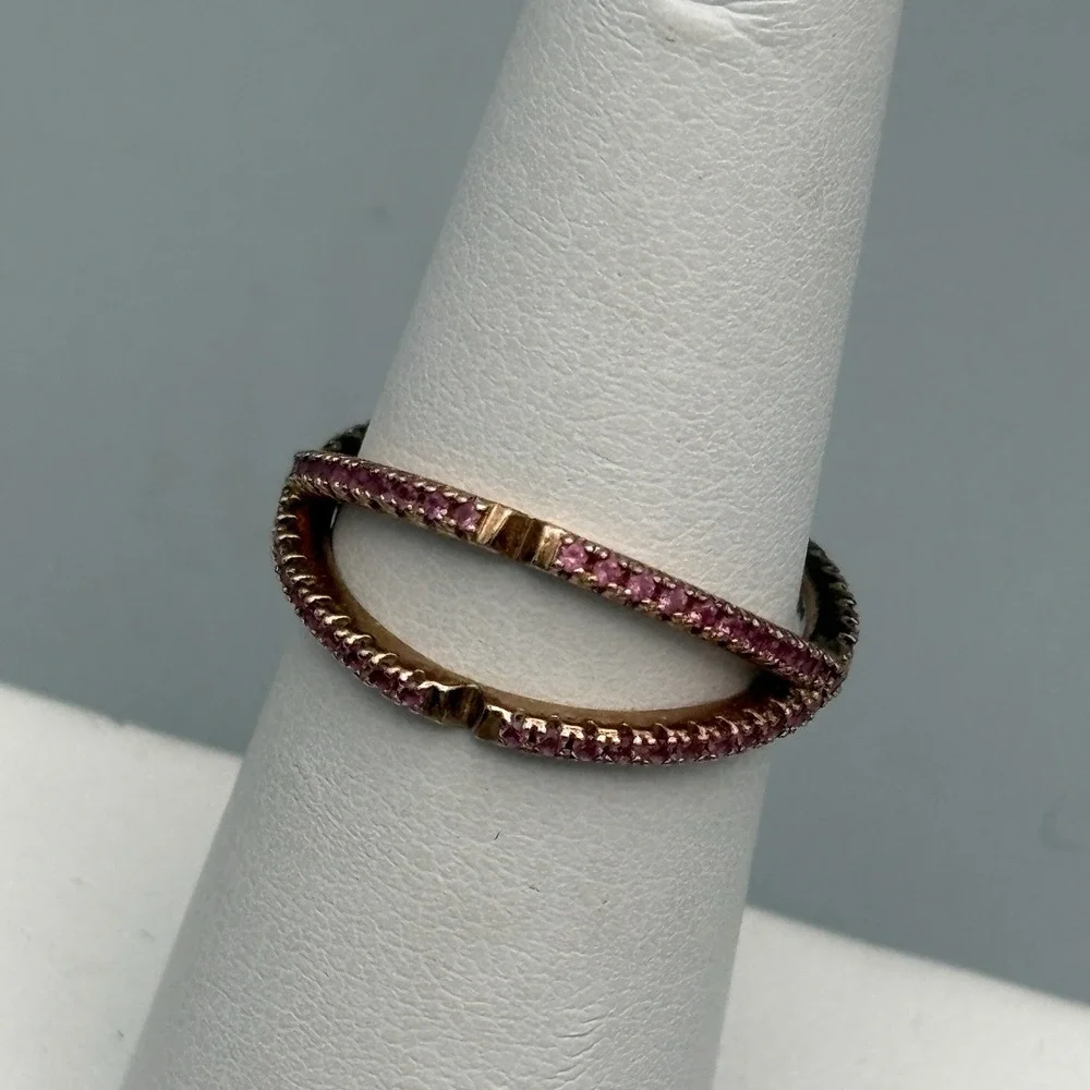 MICHAEL KORS 14K Gold Plated Sterling Silver Criss Cross Ring Size 6 Pink CZ
